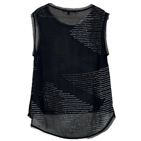 W118 Walter Baker Beaded Metallic Sheer Frayed Hem Tank Top Black Silver Size M - Picture 2 of 11